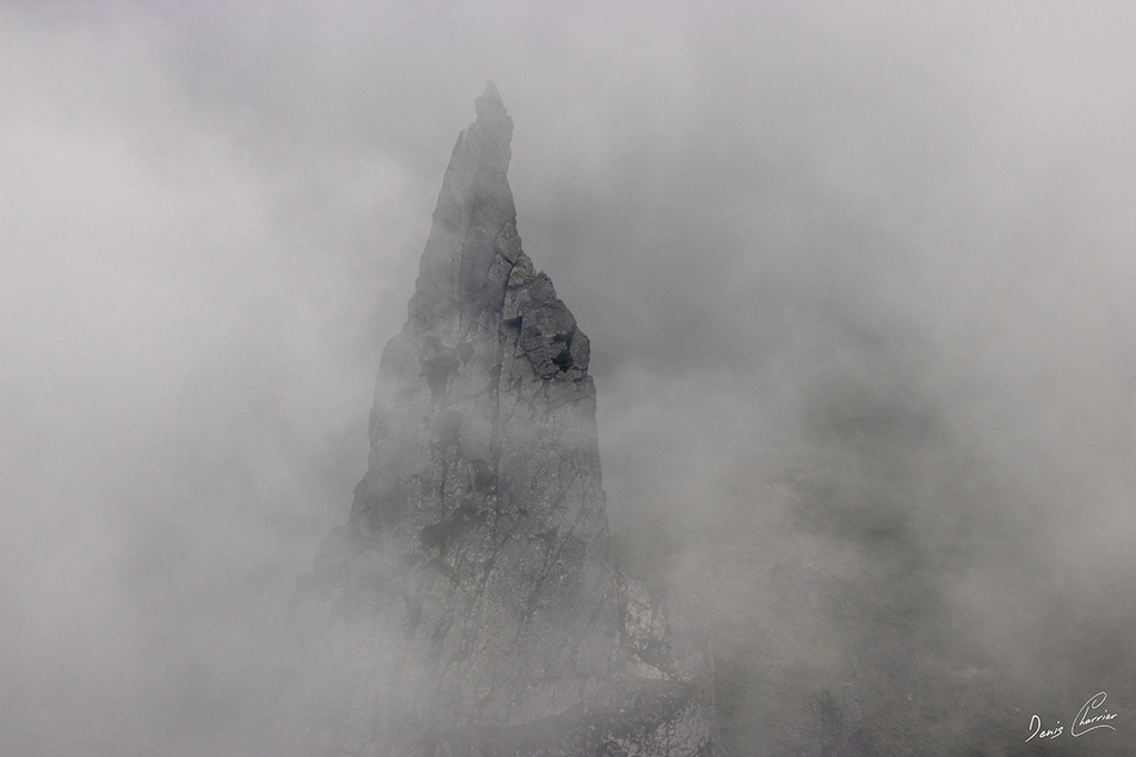 Aiguille dans la réserve naturel de la Vallée de Chaudefour dans la brume