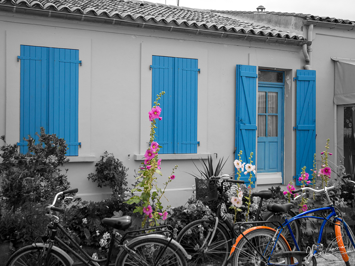 Maison sur l'île de Ré avec des volets bleus